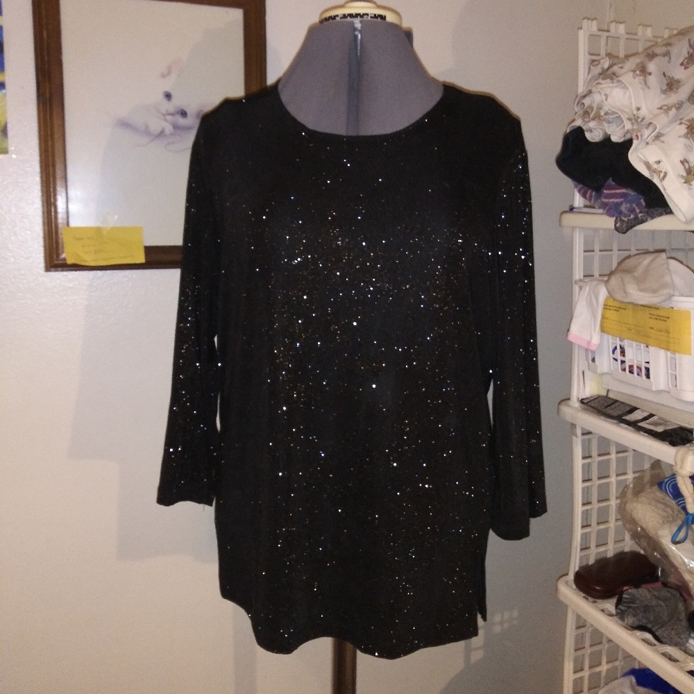 XL Black Glittery Blouse